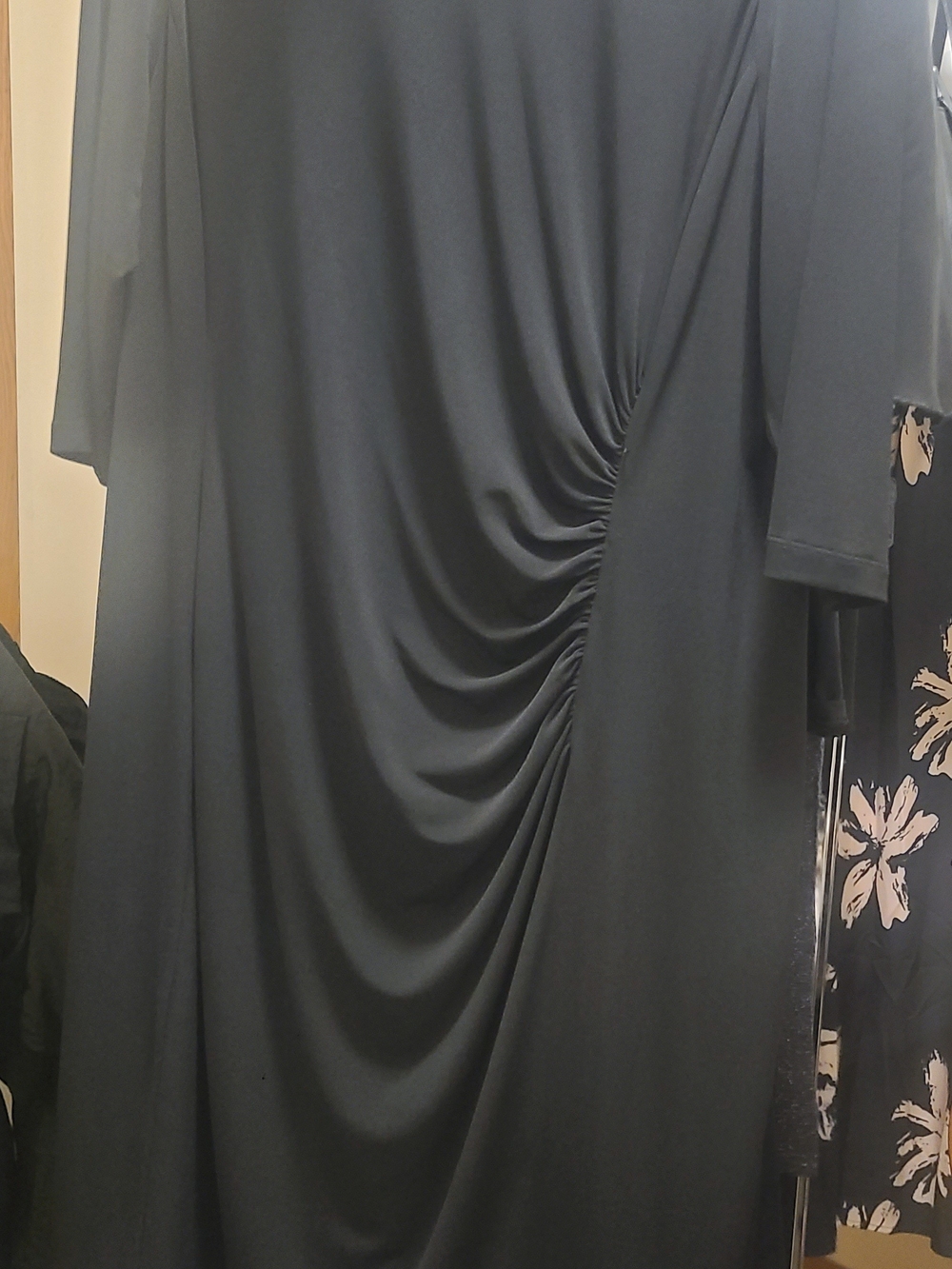 dressbarn Black Ruched-Side Midi Dress for Women